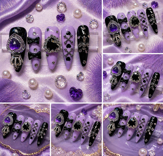 Amethyst Noir Gothic Luxe Press-On Nails 💜🖤💎