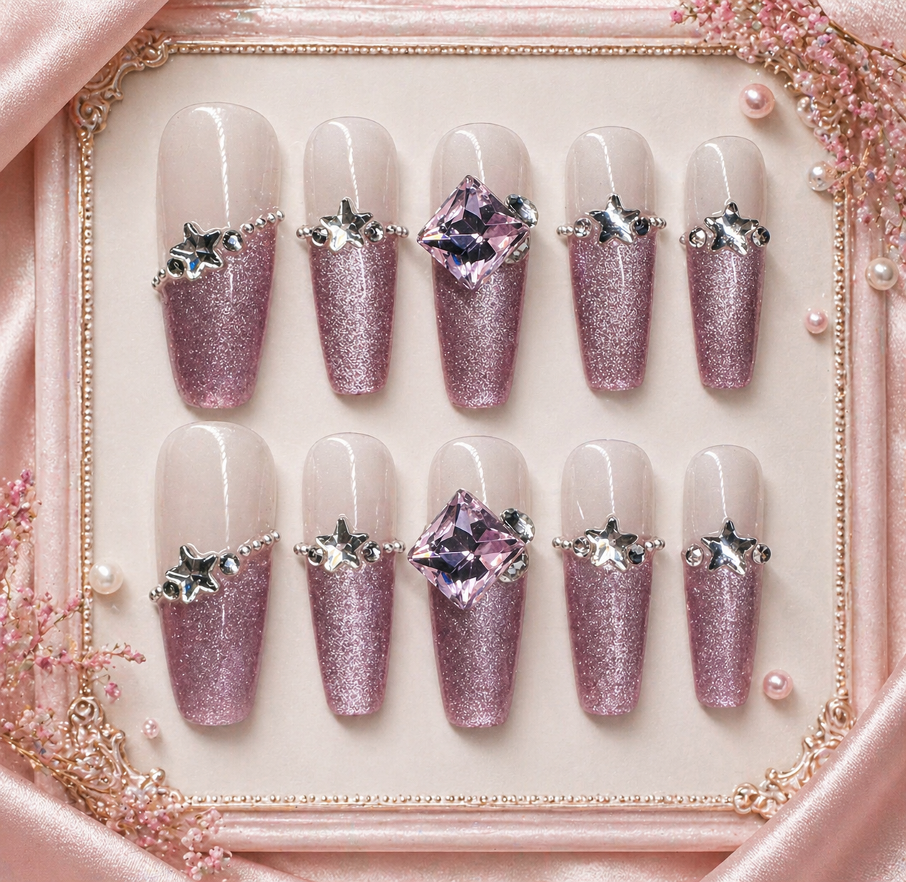 Pink Stardust Diva Press-On Nails ✨💖 Size M