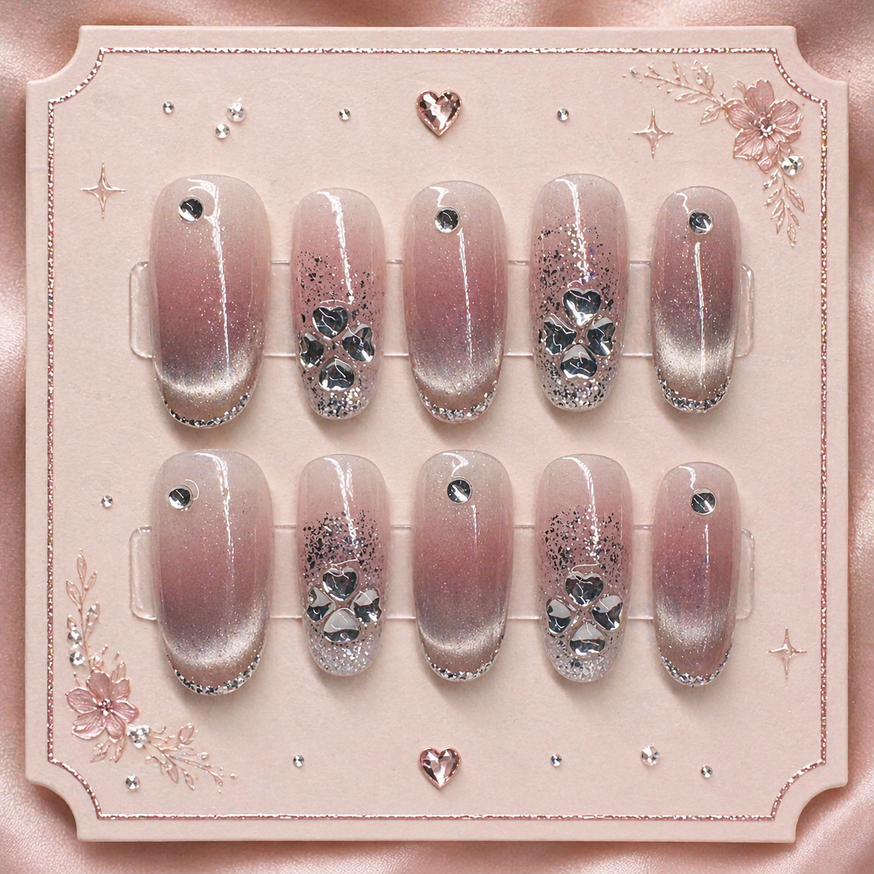 Silver Blush Crystal Press-On Nails ✨🩶 Size M