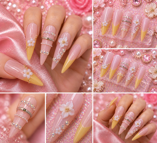 Blush Lemonade Luxe Press-On Nails 🍋💖 Size M