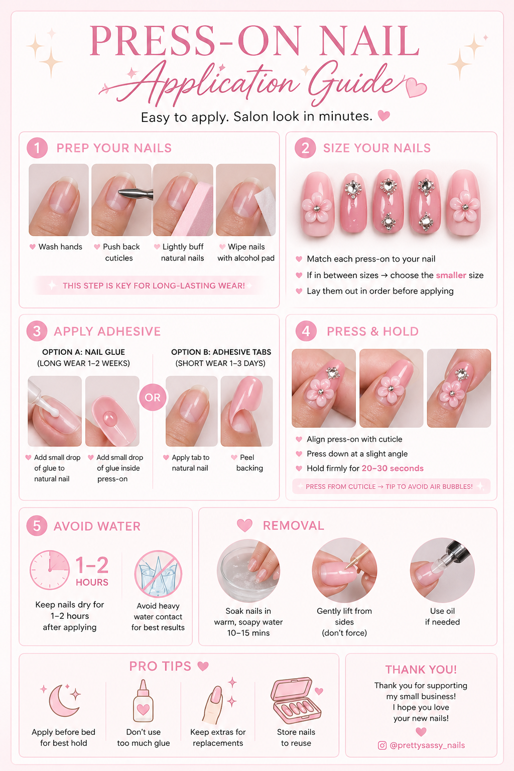 Blush Crystal Drip Press-On Nails ✨💎 Size L