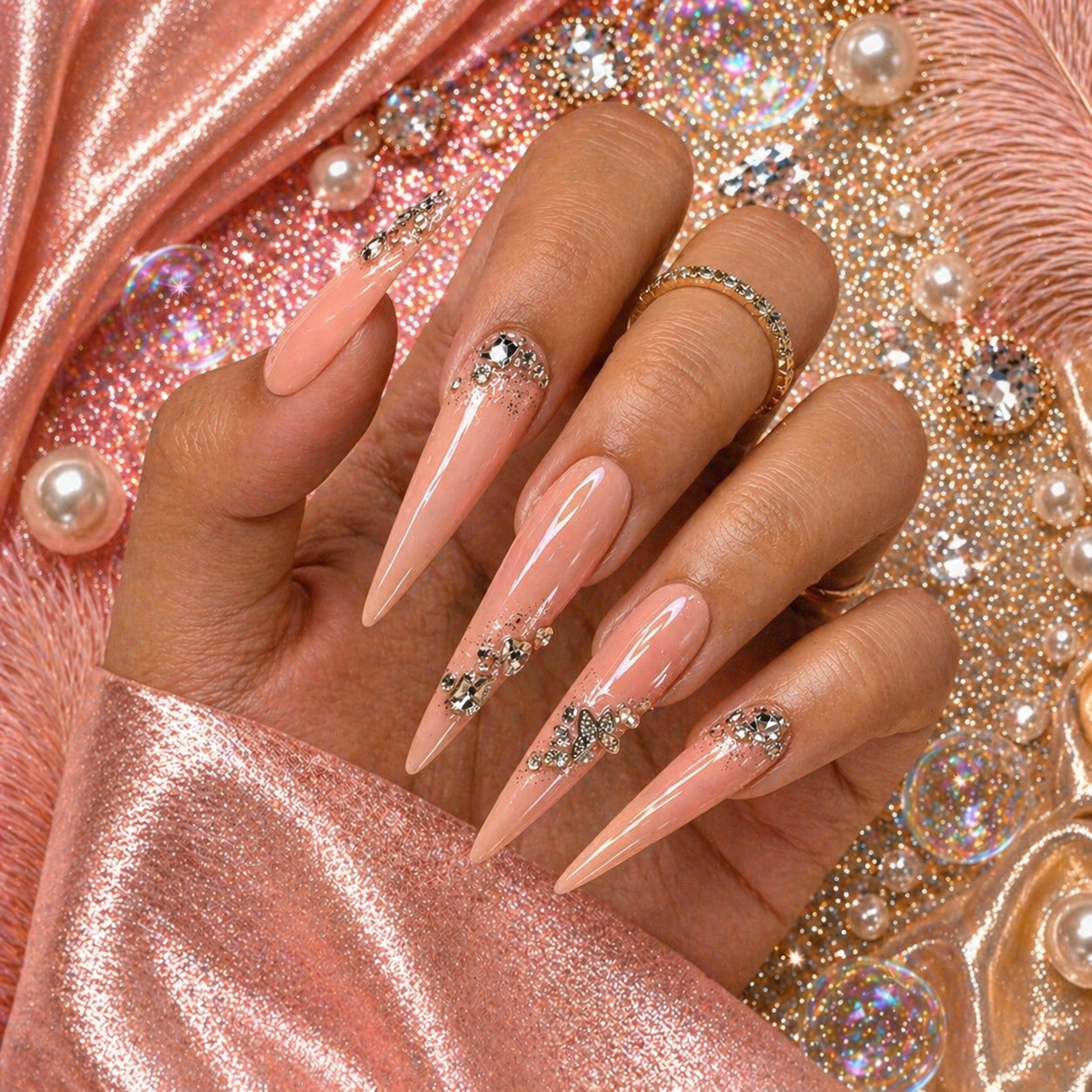 Peach Diamond Luxe Press-On Nails ðð