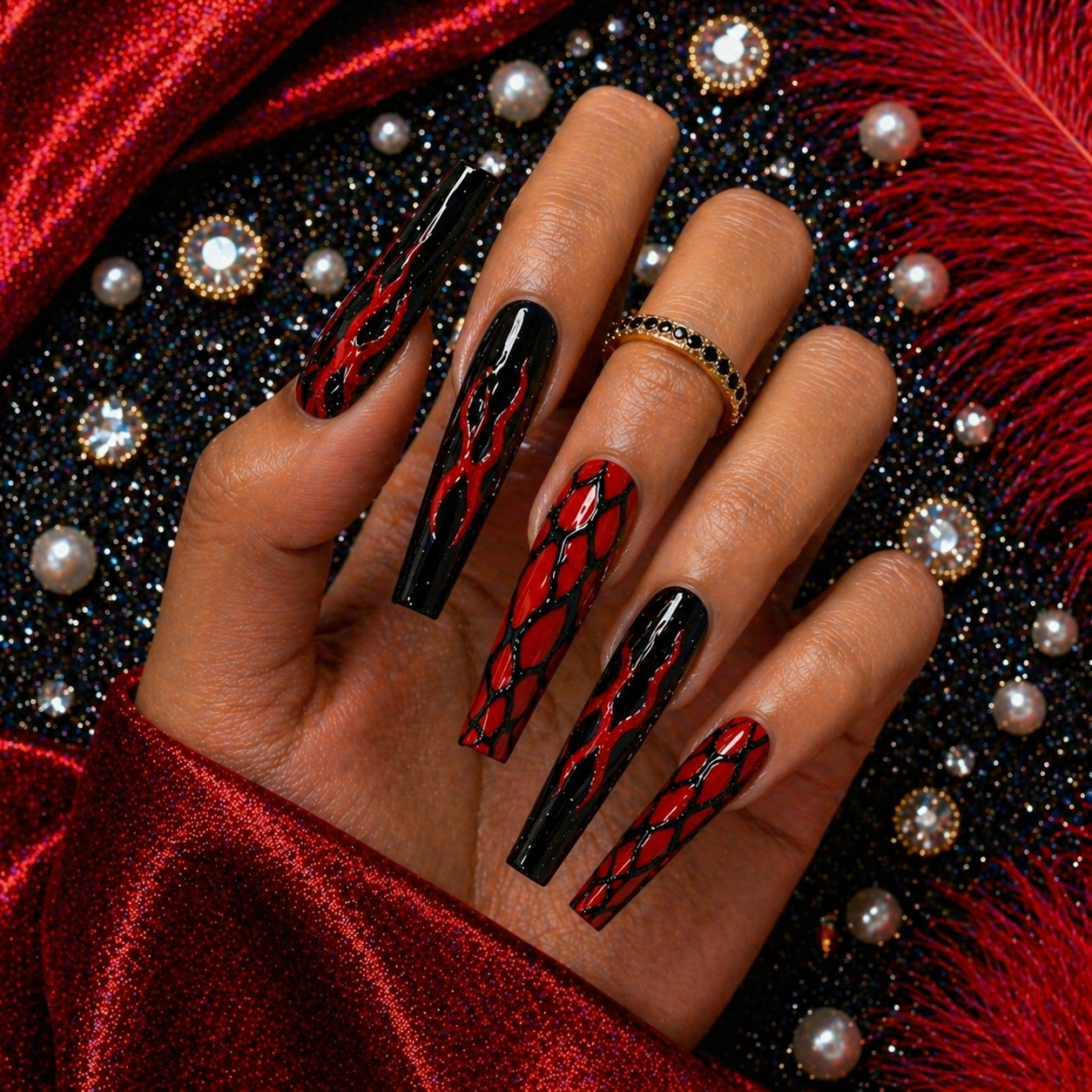 Midnight Flame Squared Press-On Nails 🔥🖤 Size M