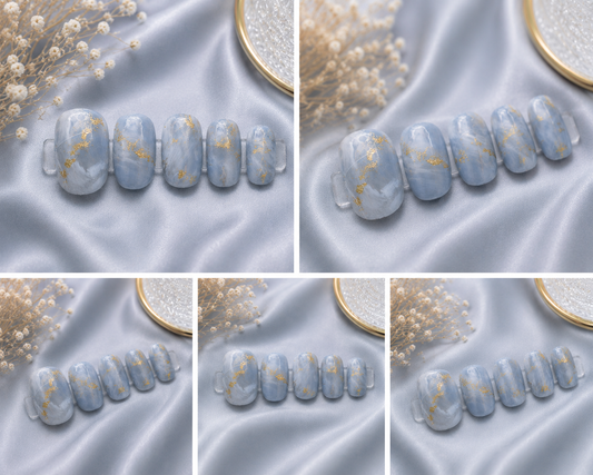Blue Marble Luxe Press-On Nails 💎☁️ Size L