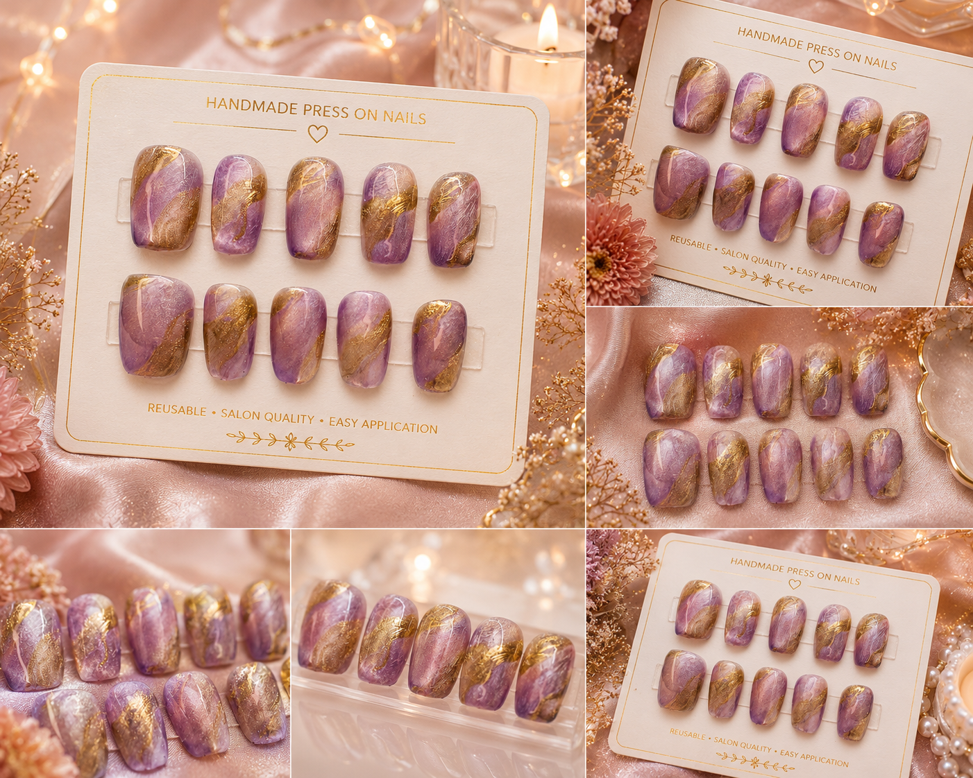 Lavender Gold Luxe Press-On Nails ✨💜 Size L