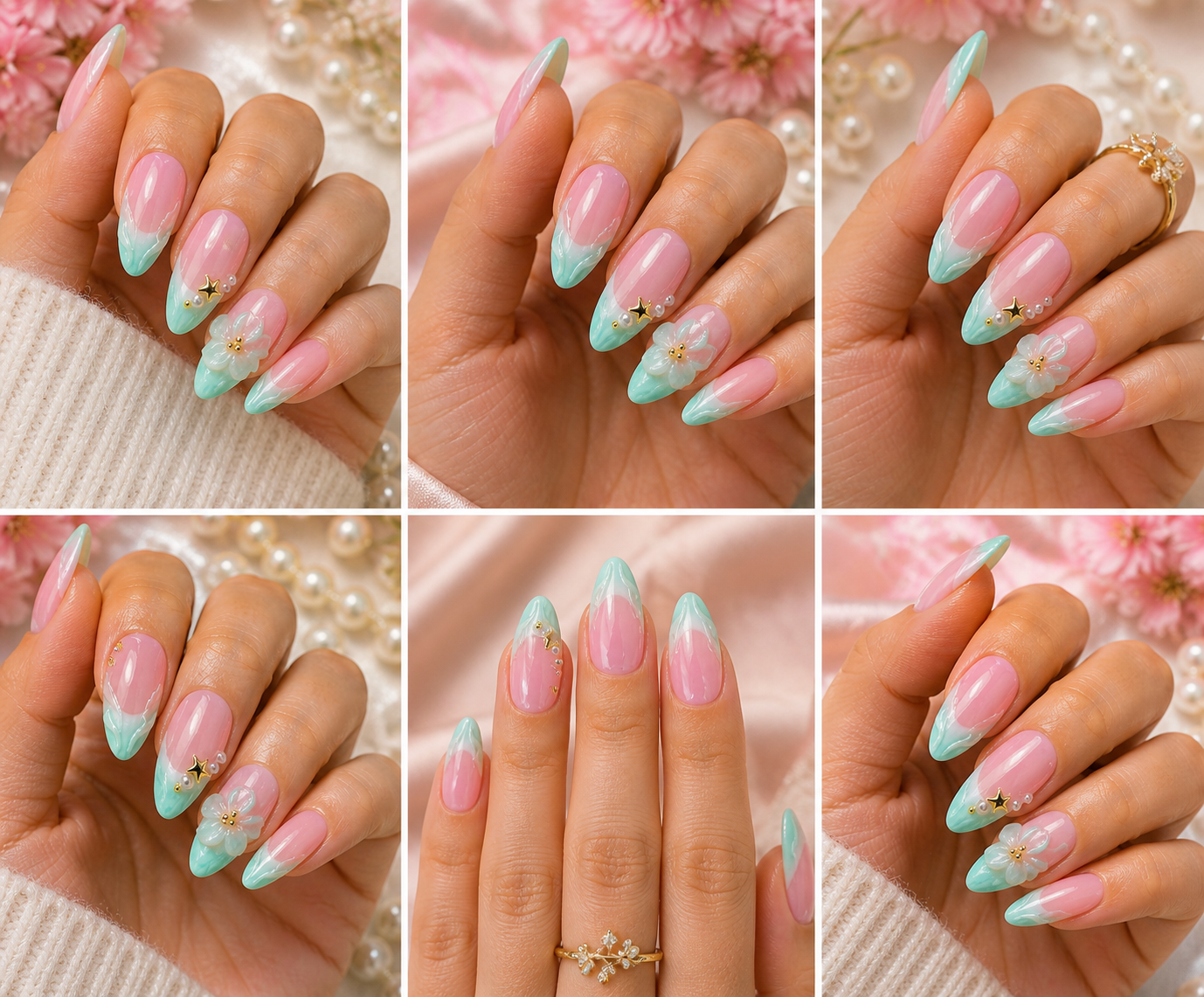 Cotton Candy Mermaid Press-On Nails 🩷🩵✨ Size M