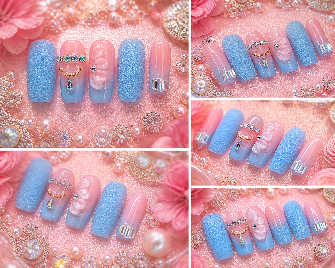 Cotton Candy Frost Press-On Nails 🍬❄️ Size M