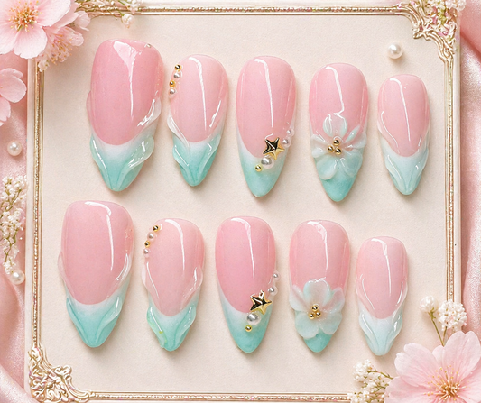 Cotton Candy Mermaid Press-On Nails 🩷🩵✨ Size M