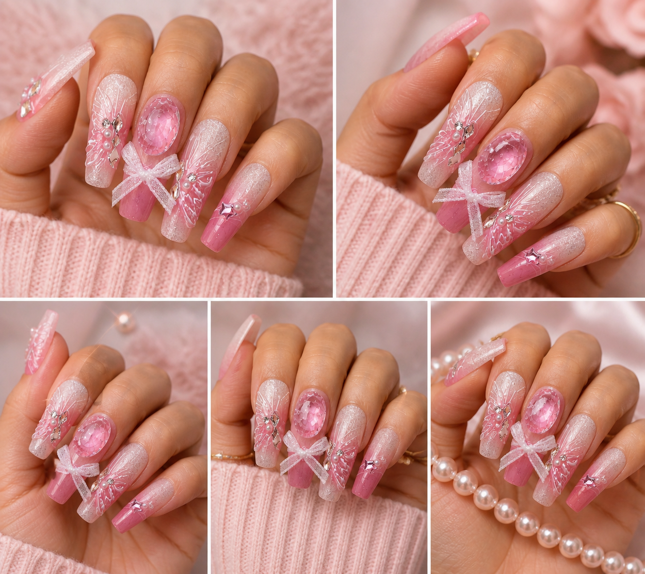Pink Butterfly Princess Press-On Nails 🎀🦋 Size M