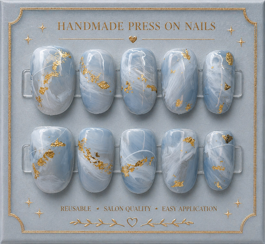 Blue Marble Luxe Press-On Nails 💎☁️ Size L