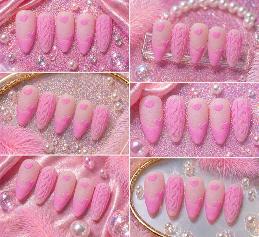 Blush Heart Drip Press-On Nails 💕✨ Size L