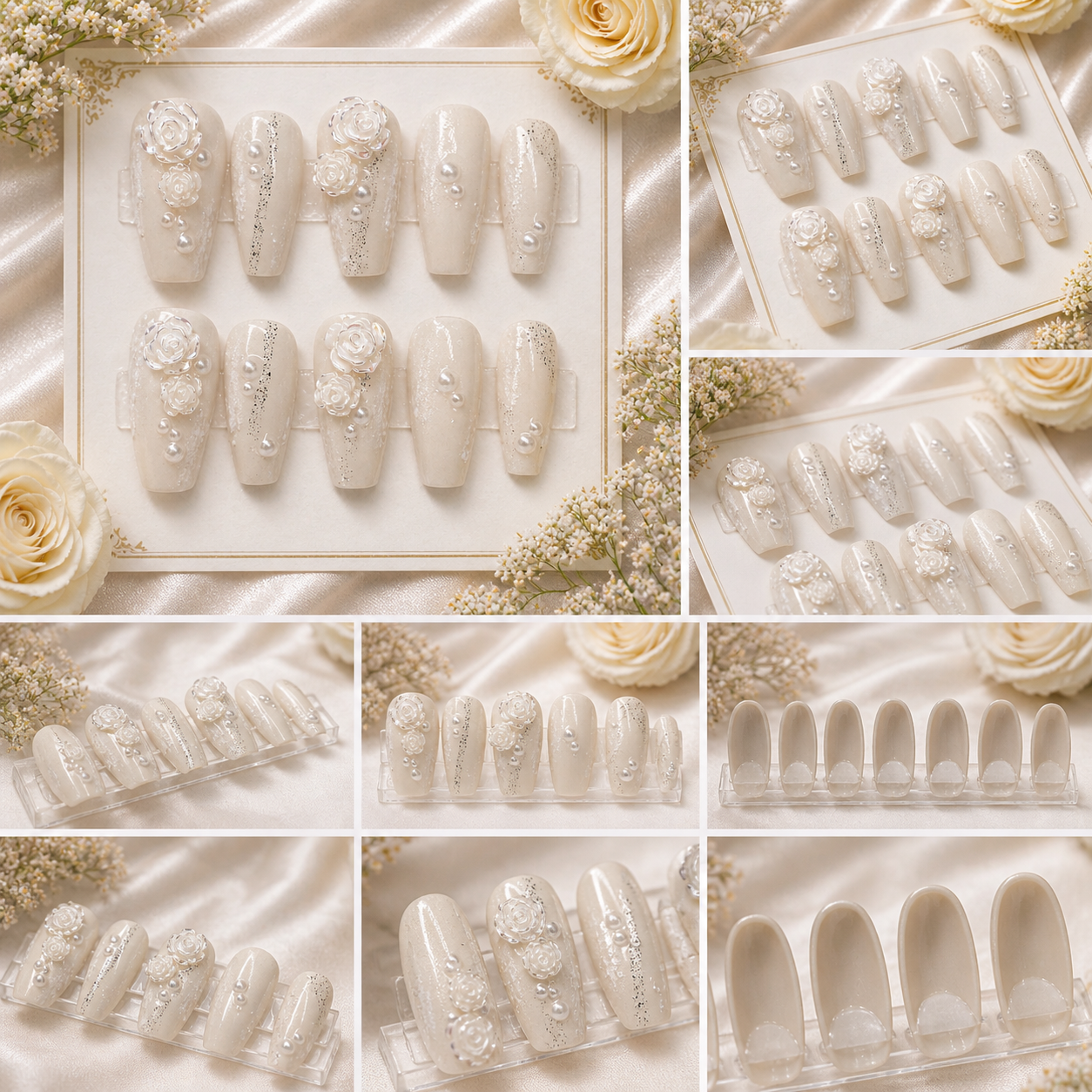 Pearl Rose Bridal Press-On Nails 🤍🌹 Size M