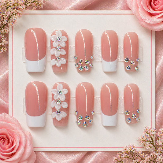 Blush Petal French Tip Press-On Nails 🌸✨ Size M