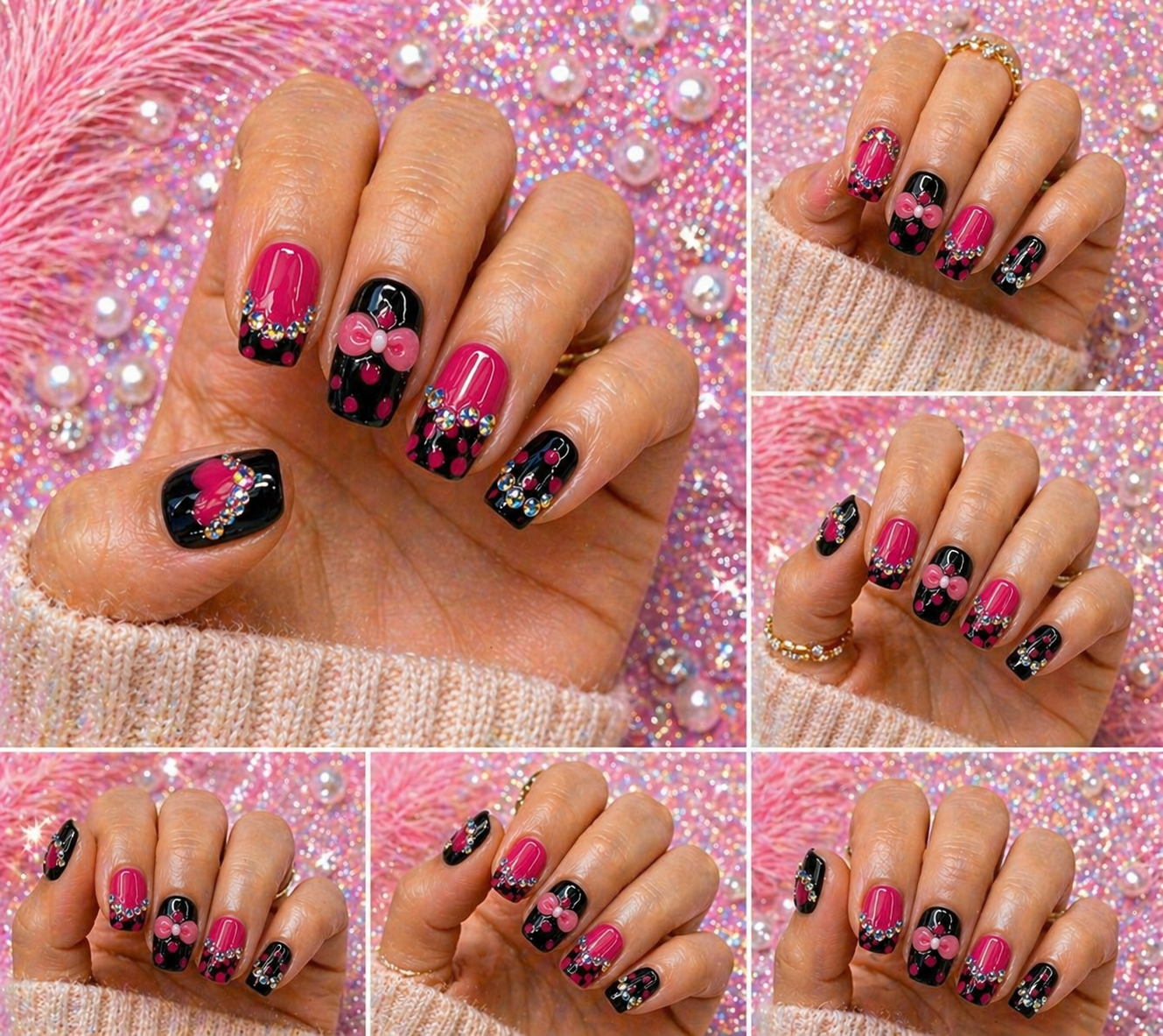 Pink Doll Bling Press-On Nails | Short Glam Rhinestone Set Size M