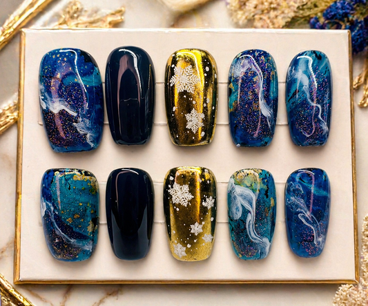 Midnight Galaxy Luxe Press-On Nails 🌌✨ Size L