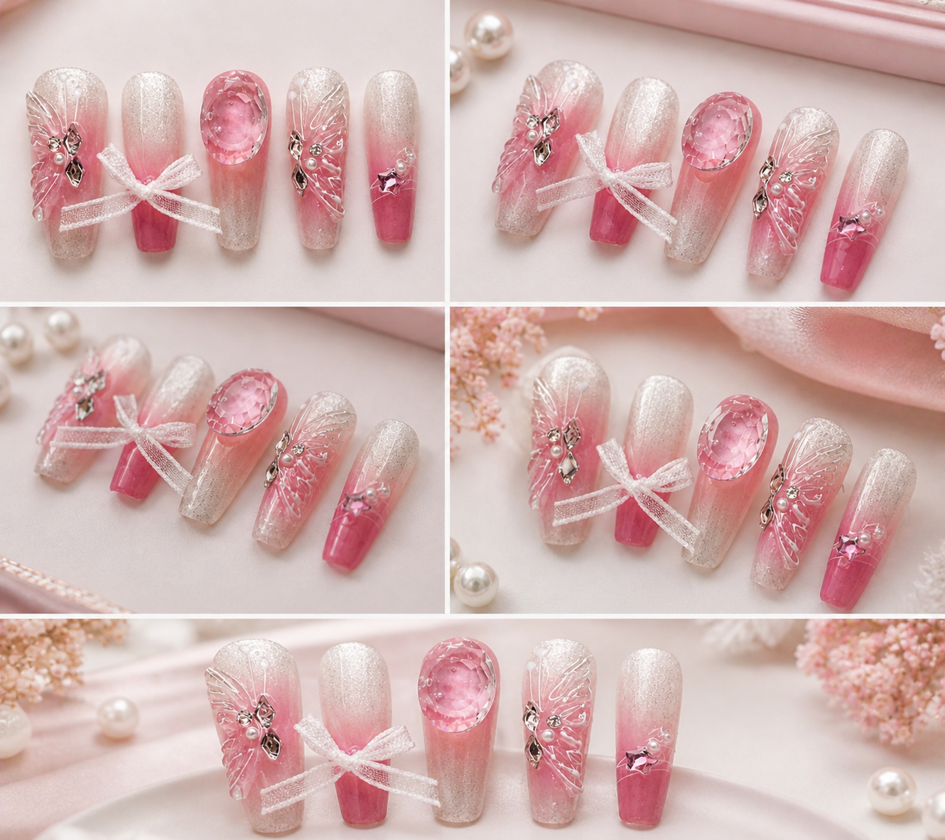 Pink Butterfly Princess Press-On Nails 🎀🦋 Size M