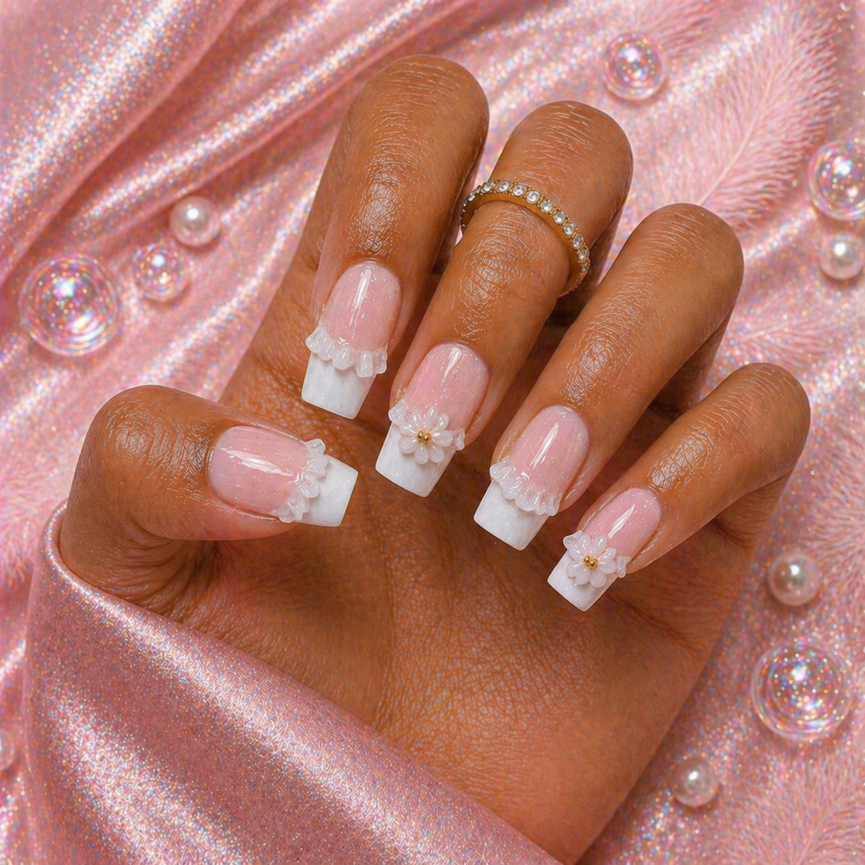 Soft Blush Pearl French Press-On Nails 🤍🌸 Size L
