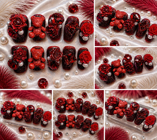 Ruby Dollhouse Luxe Press-On Nails ❤️🧸💎 Size M
