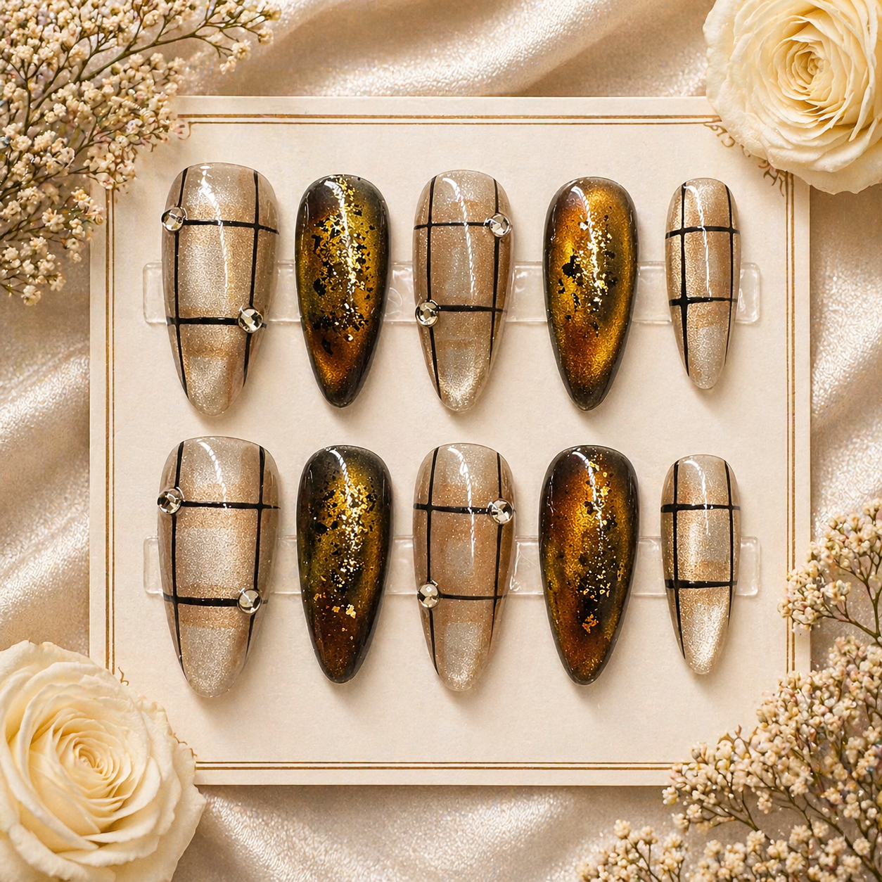 Golden Mocha Luxe Press-On Nails ✨🤎 Size M