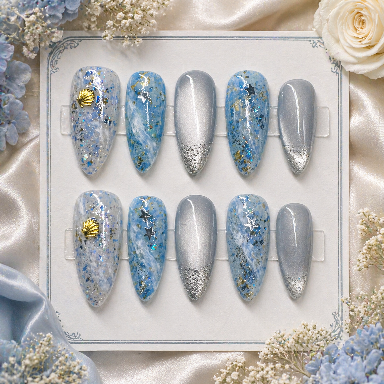 Ocean Stardust Luxe Press-On Nails 🌊✨ Size M