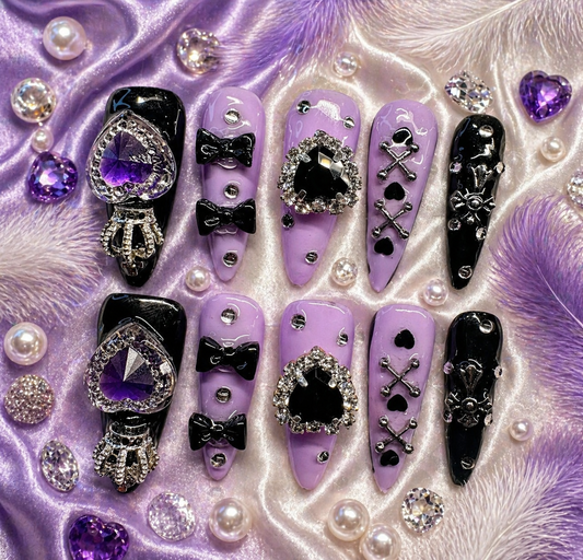 Amethyst Noir Gothic Luxe Press-On Nails 💜🖤💎