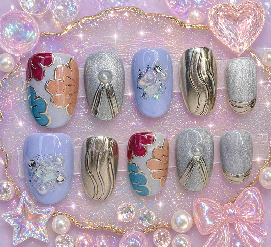 Icy Luxe Bloom Press-On Nails ❄️💎 Size M