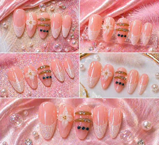 Pink Champagne Glam Press-On Nails 🍾✨ Size L