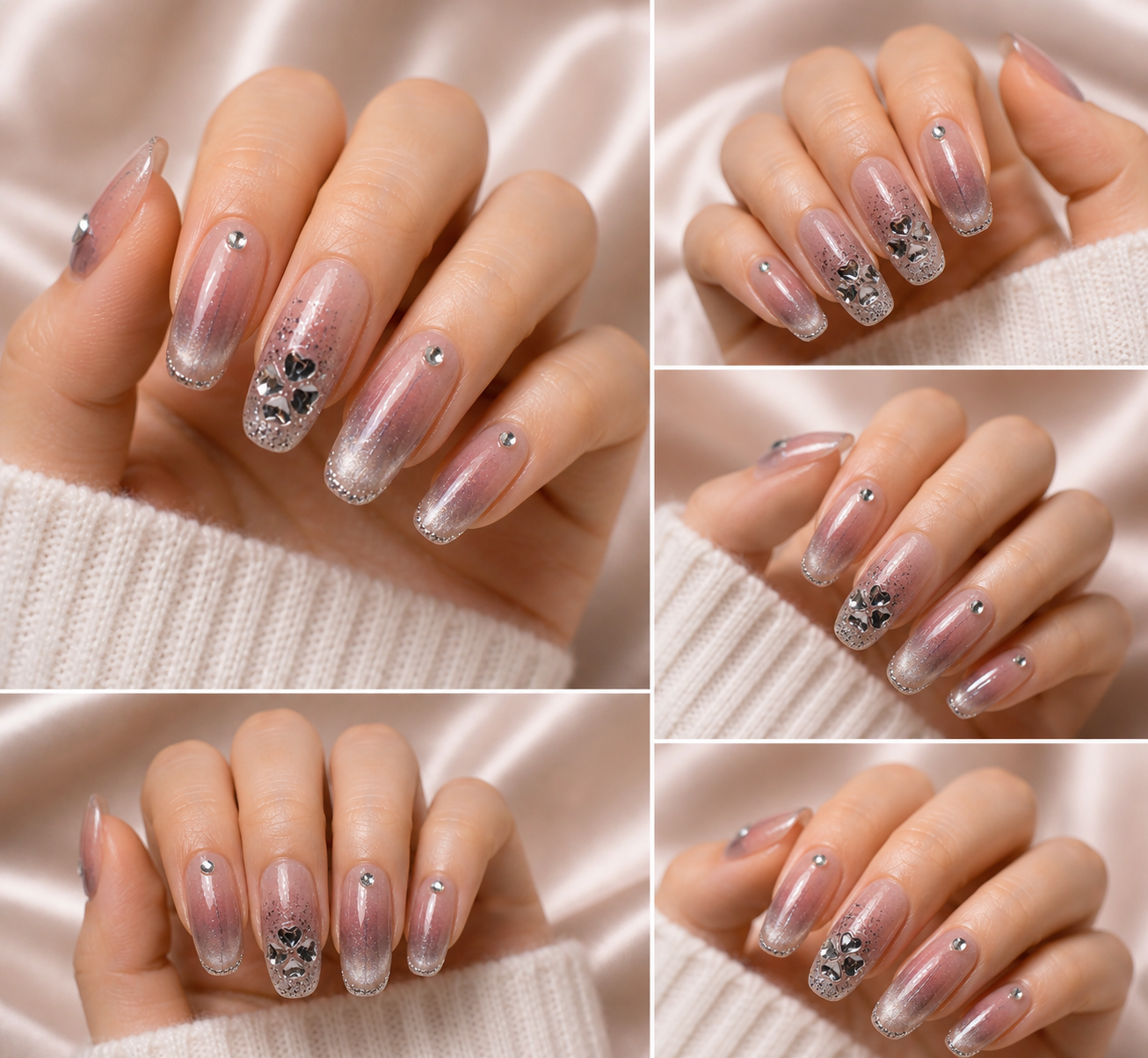 Silver Blush Crystal Press-On Nails ✨🩶 Size M