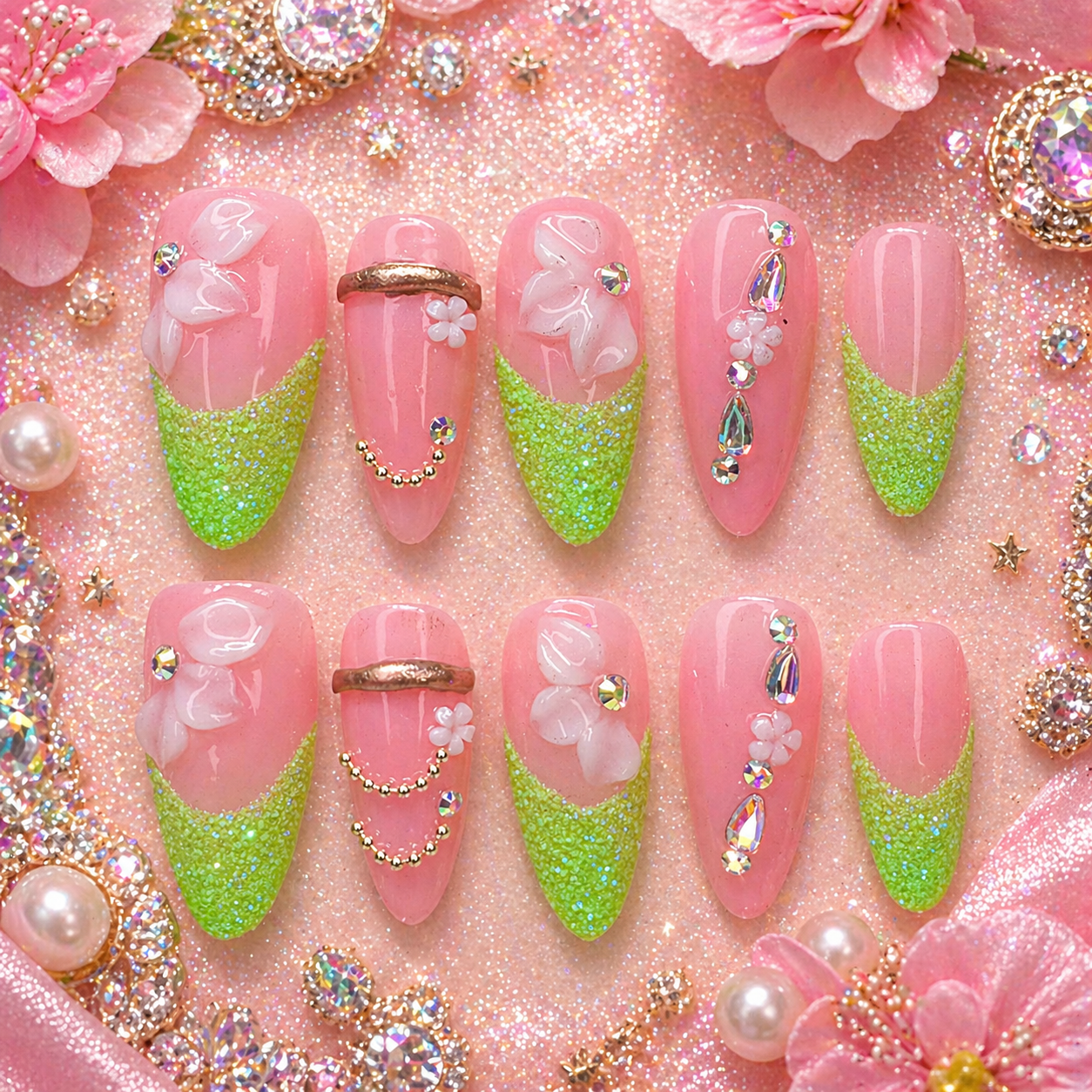 Pink Lemonade Luxe Press-On Nails 🍋💕✨ Size M
