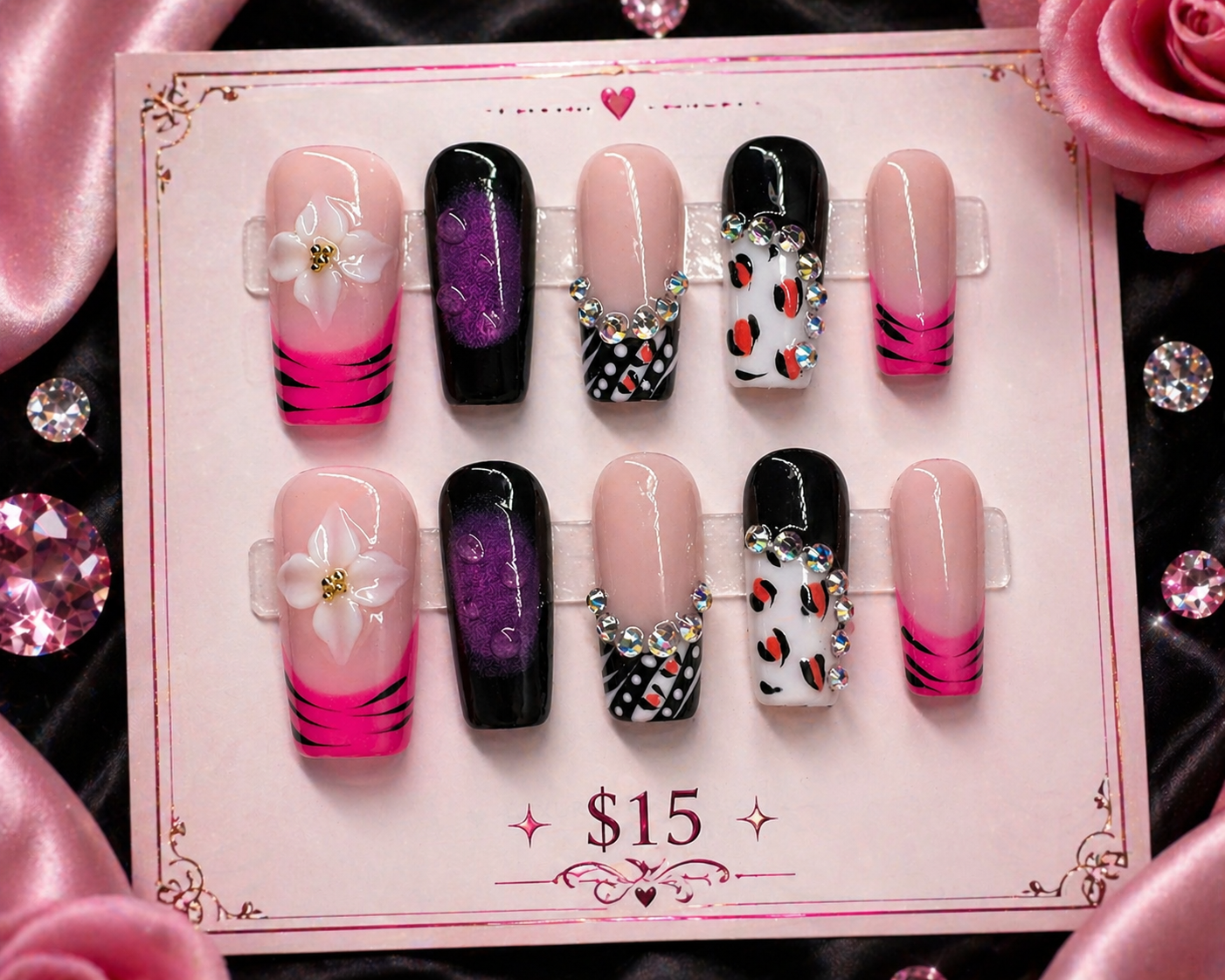 Wild Orchid Glam Press-On Nails 💖🐆 Size M