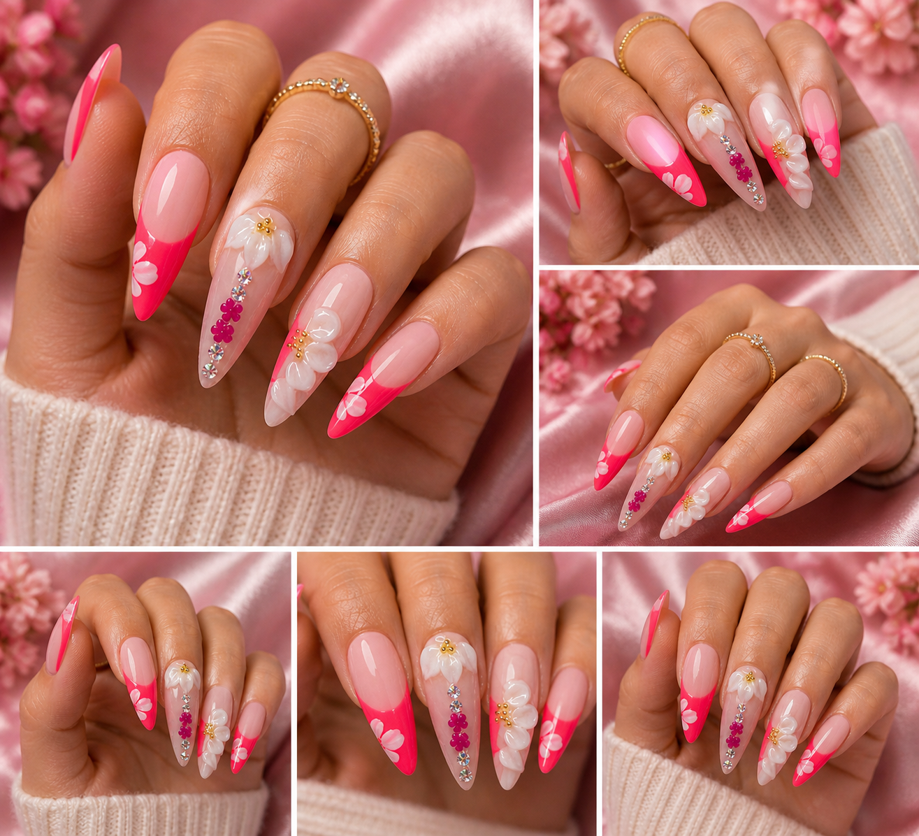 Pink Blossom Drip Press-On Nails 🌸💖 Size M