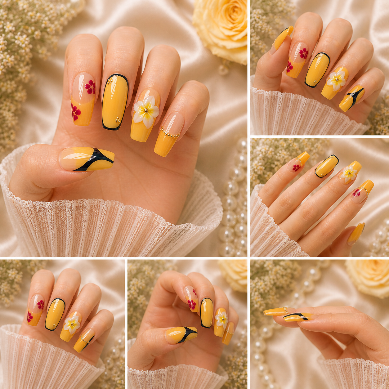Golden Sunset Bloom Press-On Nails 🌼✨ Size M
