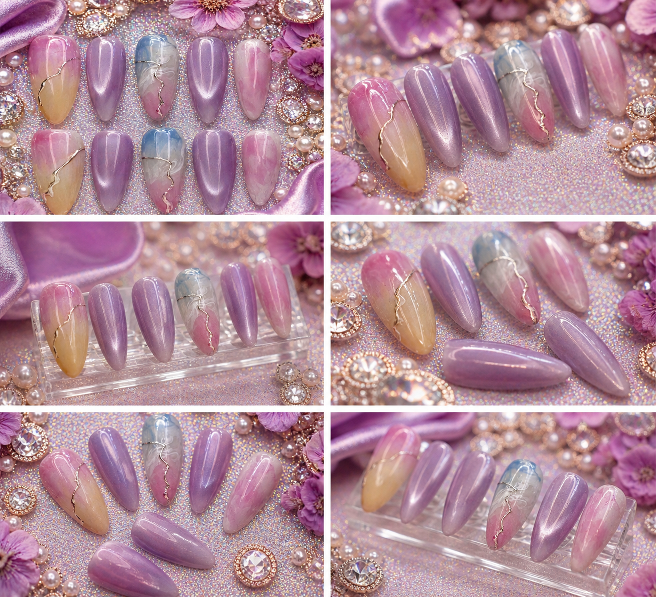 Celestial Marble Glow Press-On Nails ✨🌸
