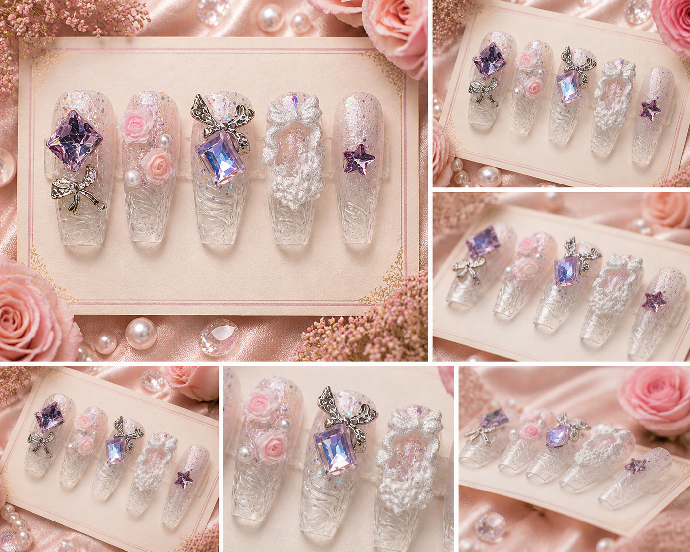 Diamond Doll Luxe Press-On Nails 💎🎀 Size M