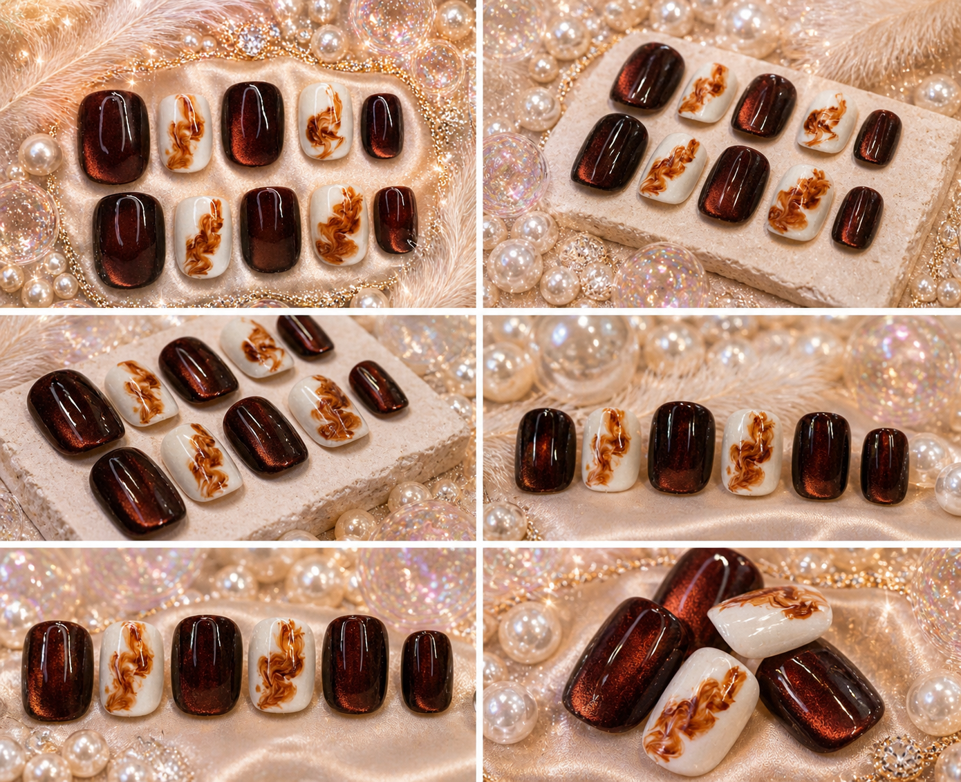 Mocha Marble Luxe Press-On Nails ☕🤎✨ Size M