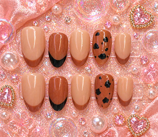 Caramel Latte French Press-On Nails | Short Almond Neutral Set Size M