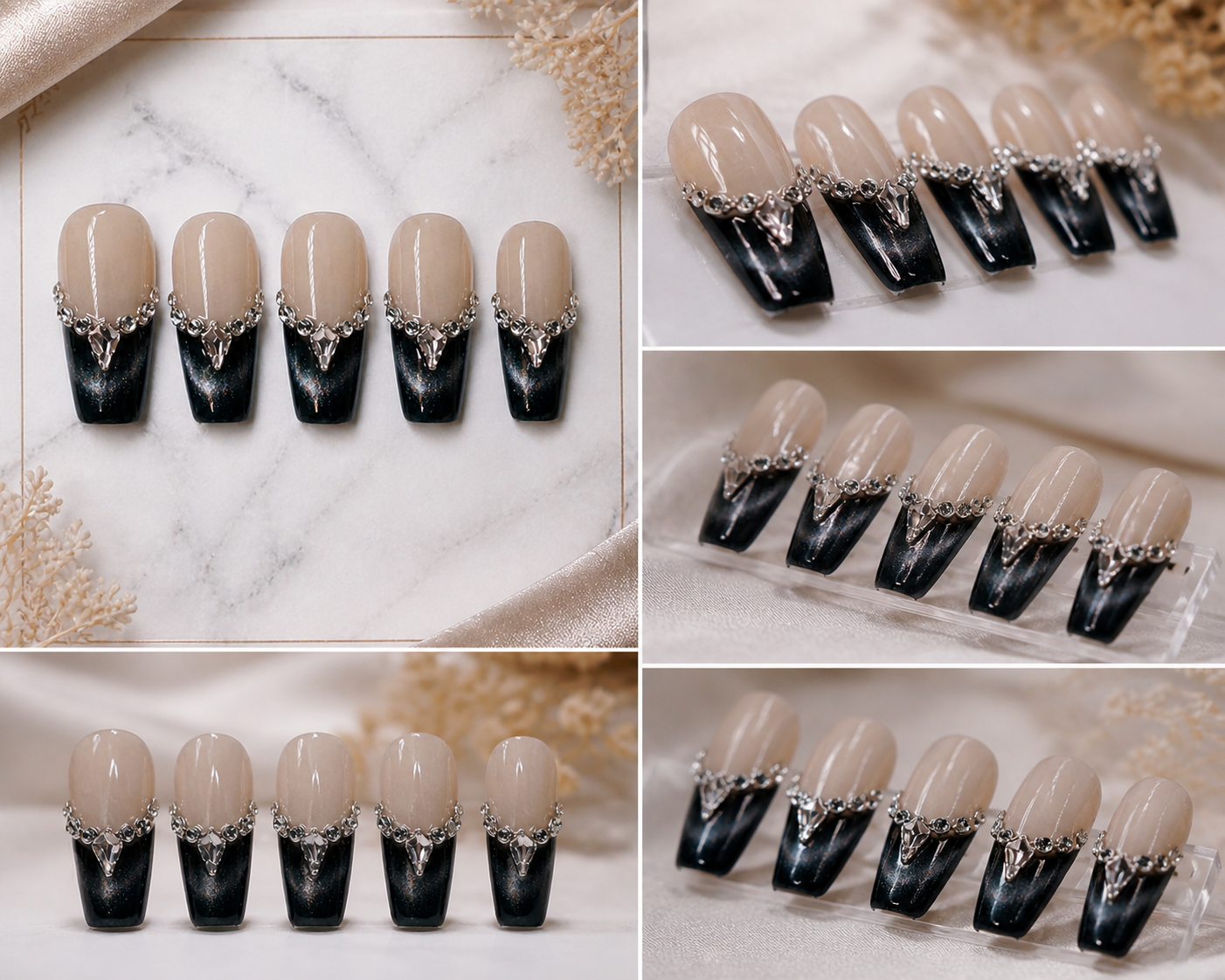 Midnight Crown French Tip Press-On Nails 🖤✨ Size M