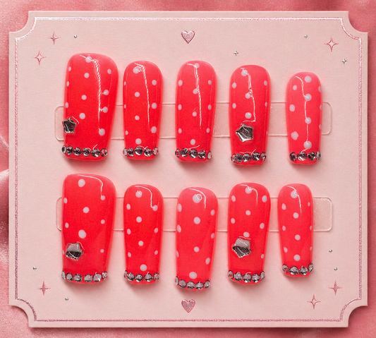 Cherry Pop Polka Dot Press-On Nails ❤️✨ Size M