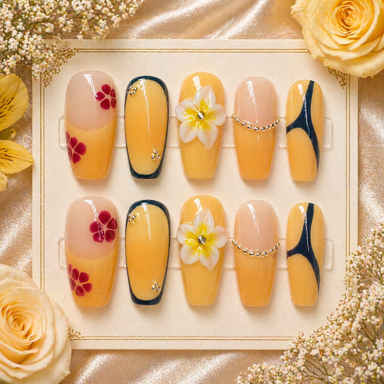 Golden Sunset Bloom Press-On Nails 🌼✨ Size M