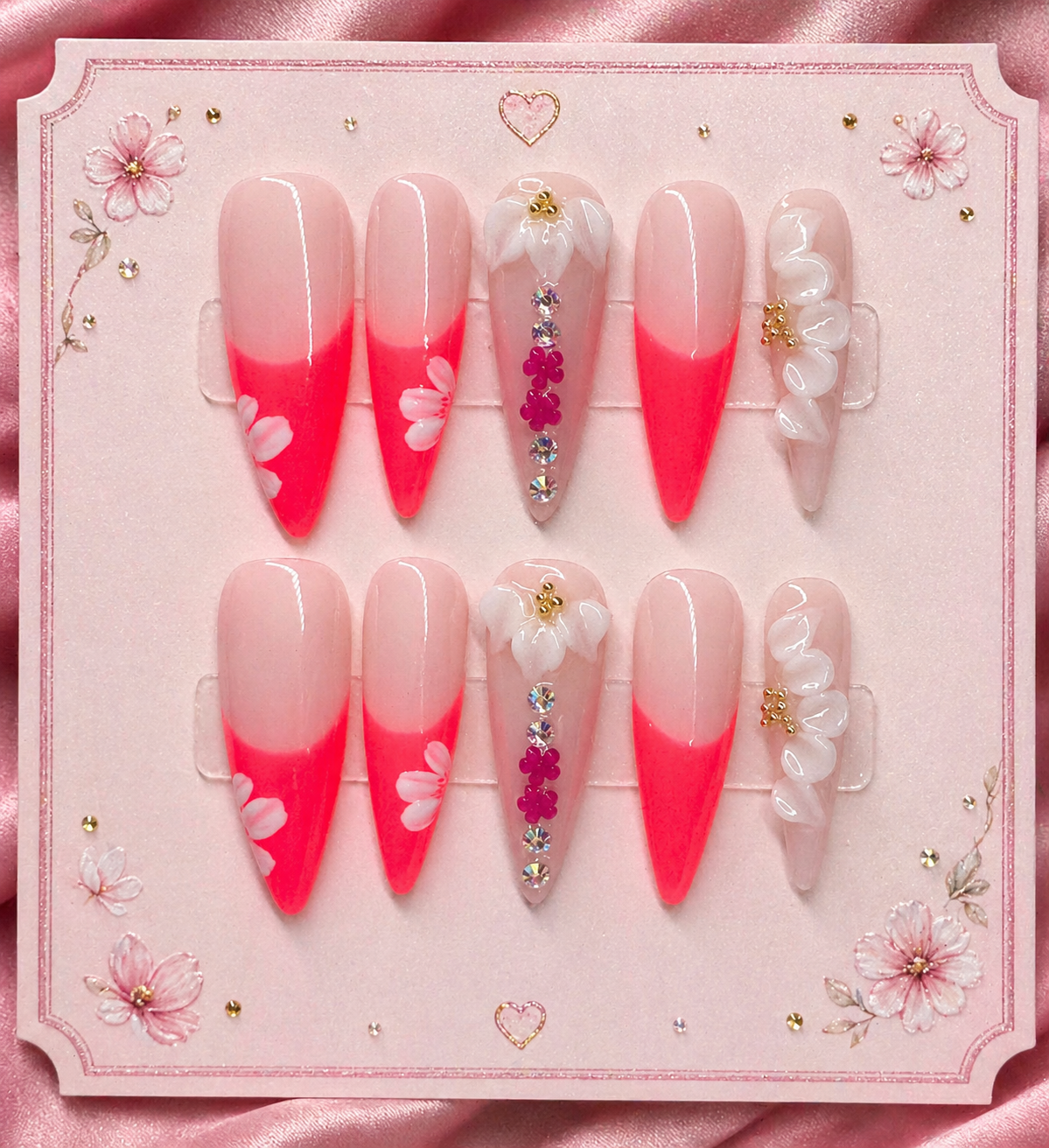 Pink Blossom Drip Press-On Nails 🌸💖 Size M