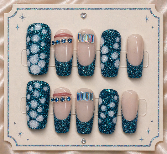 Emerald GreenGlitter Press-On Nails 💙✨