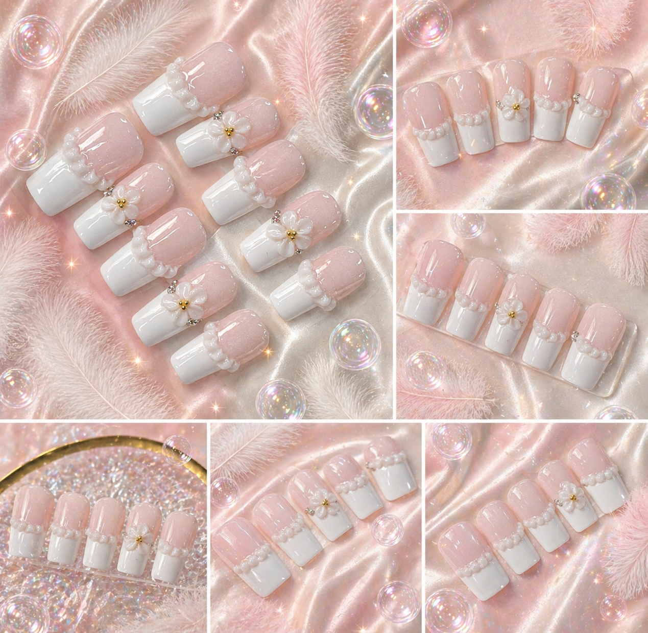 Soft Blush Pearl French Press-On Nails 🤍🌸 Size L