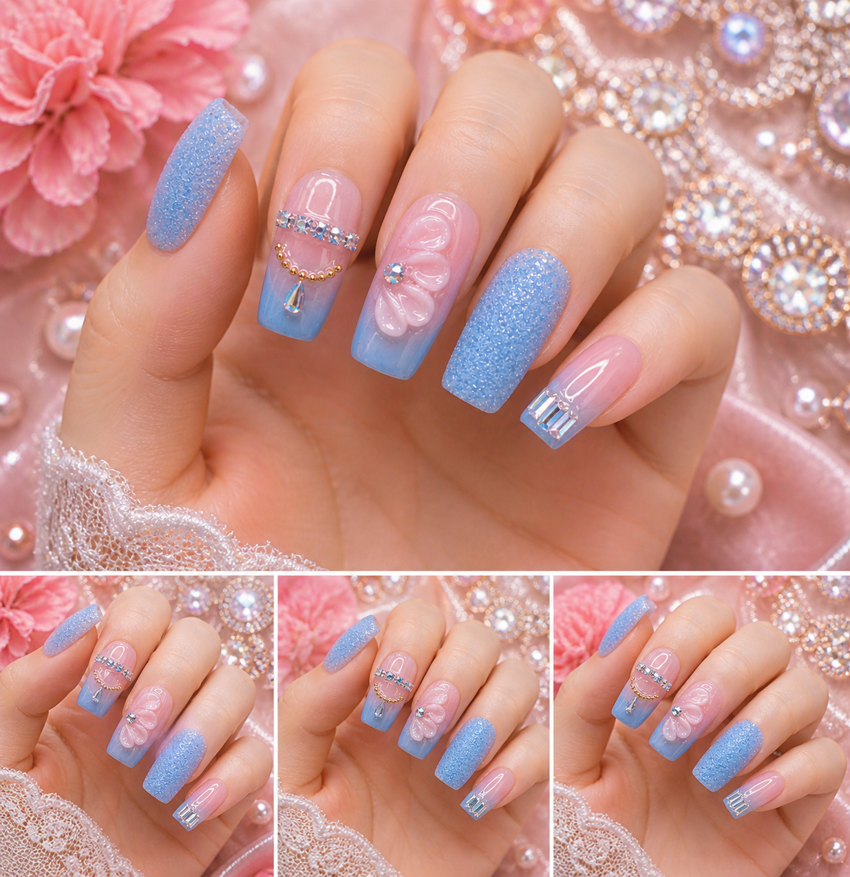 Cotton Candy Frost Press-On Nails 🍬❄️ Size M