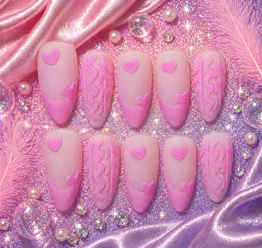 Blush Heart Drip Press-On Nails 💕✨ Size L
