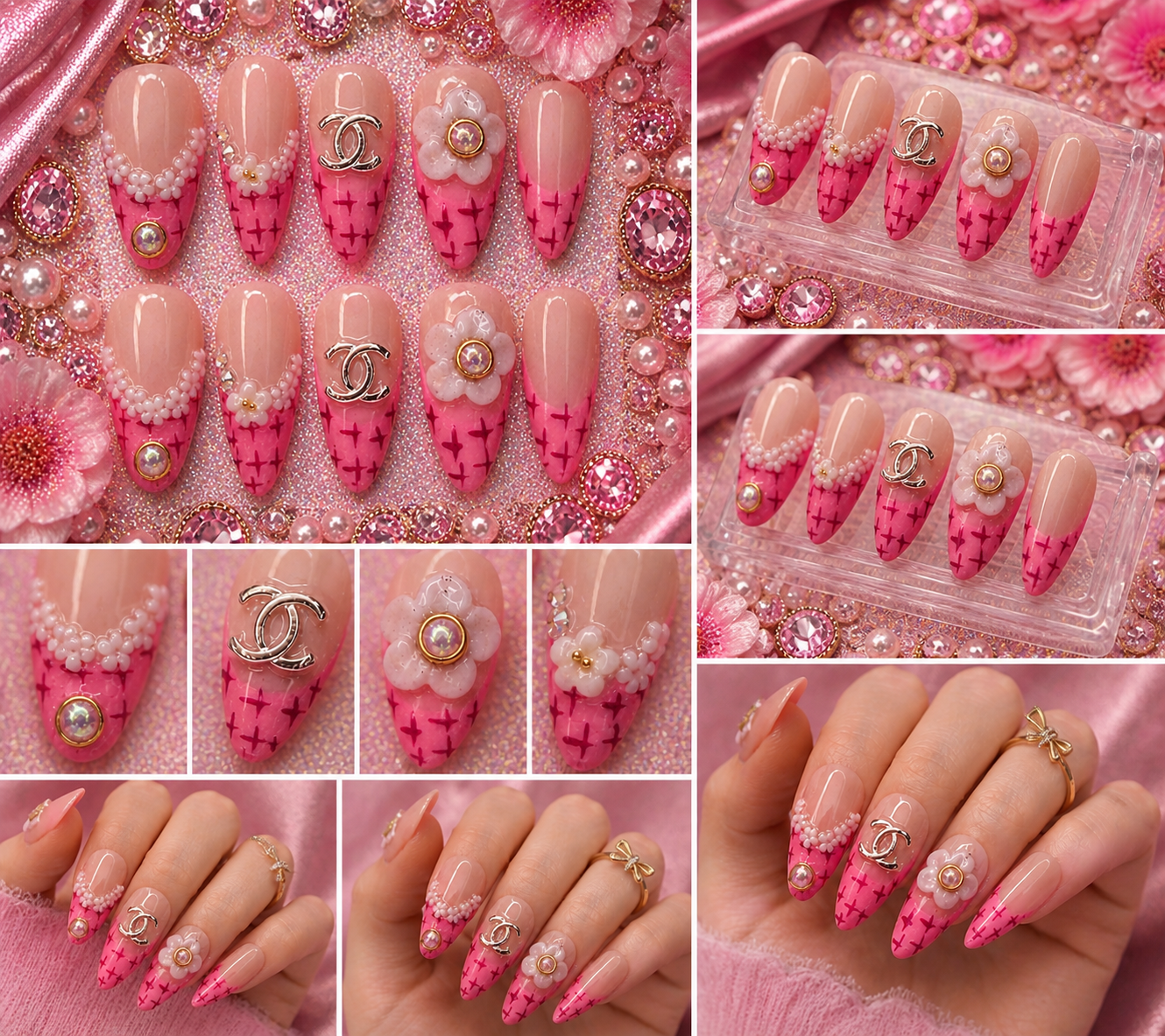 Pink Couture Luxe Press-On Nails 🎀💎 Size M