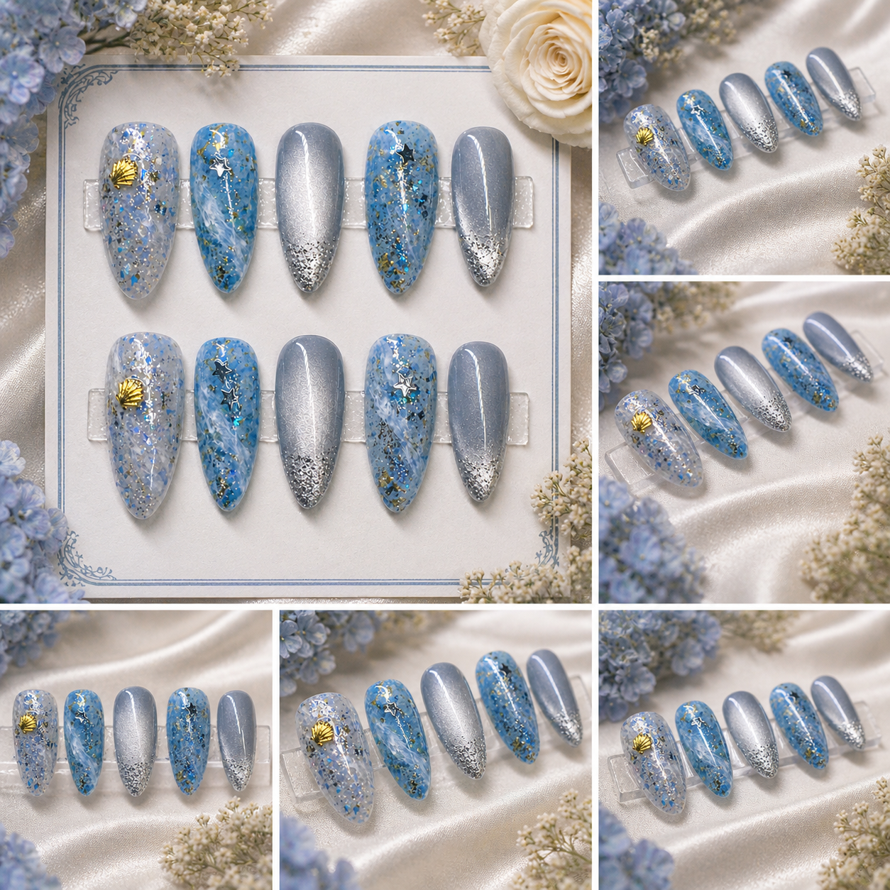 Ocean Stardust Luxe Press-On Nails 🌊✨ Size M