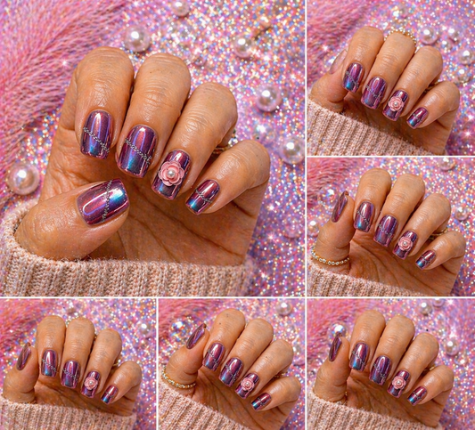 Aurora Chrome Press-On Nails | Short Soft Glam Iridescent Set Size M