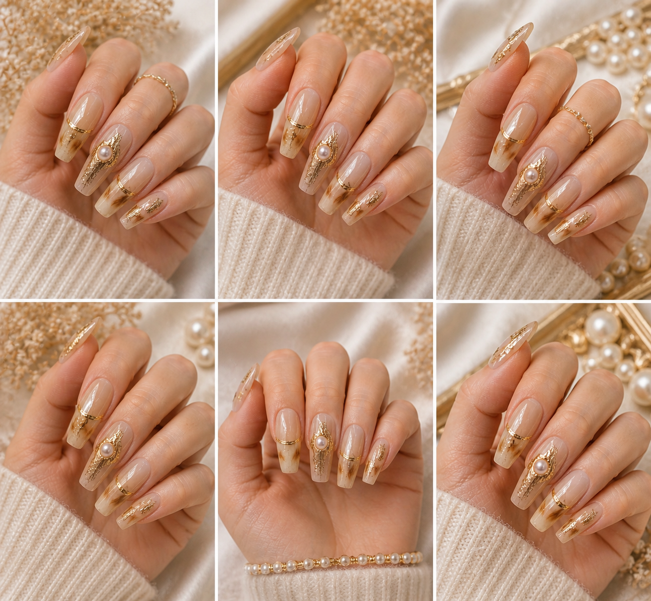 Golden Pearl Luxe Press-On Nails ✨🤍 Size M
