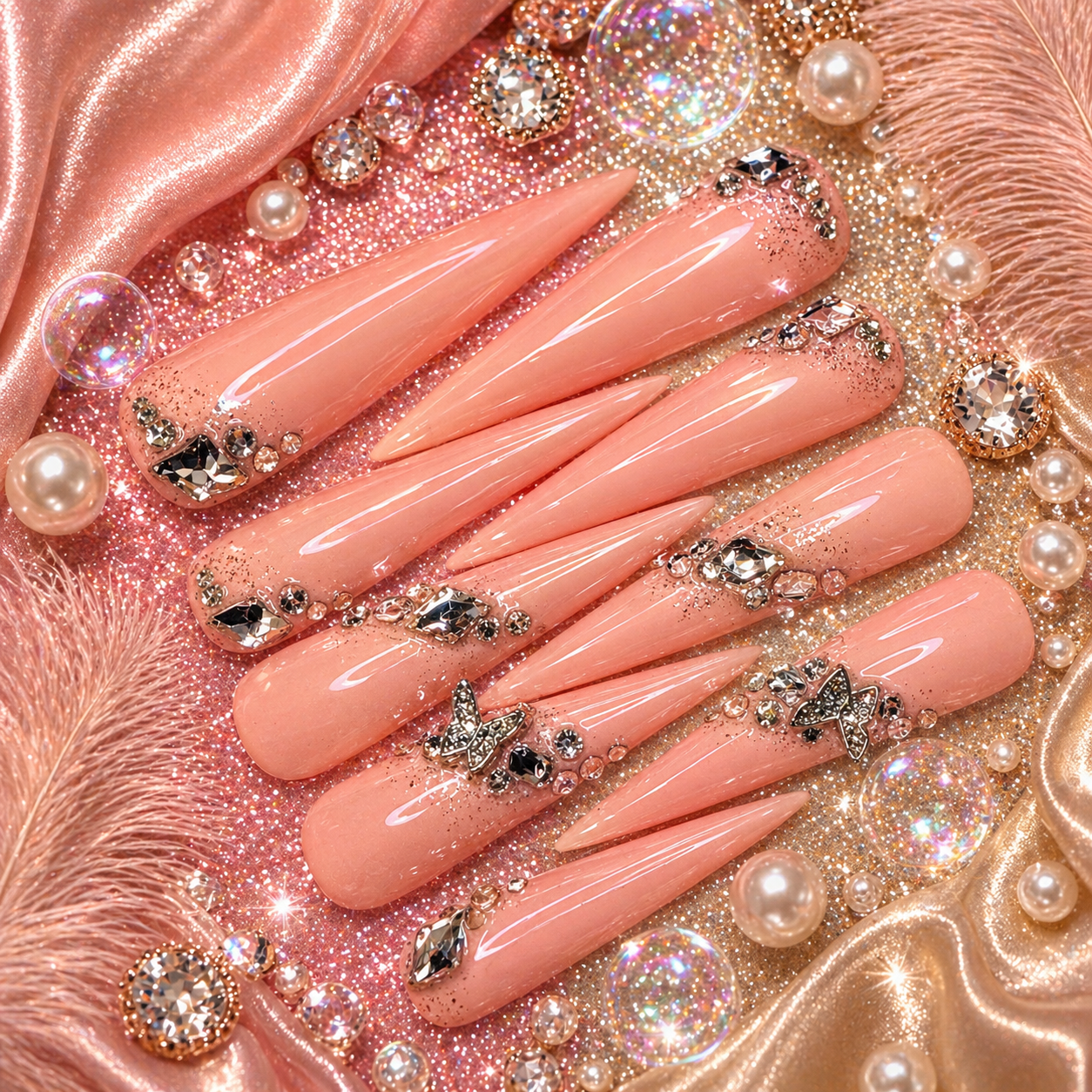 Peach Diamond Luxe Press-On Nails 🍑💎