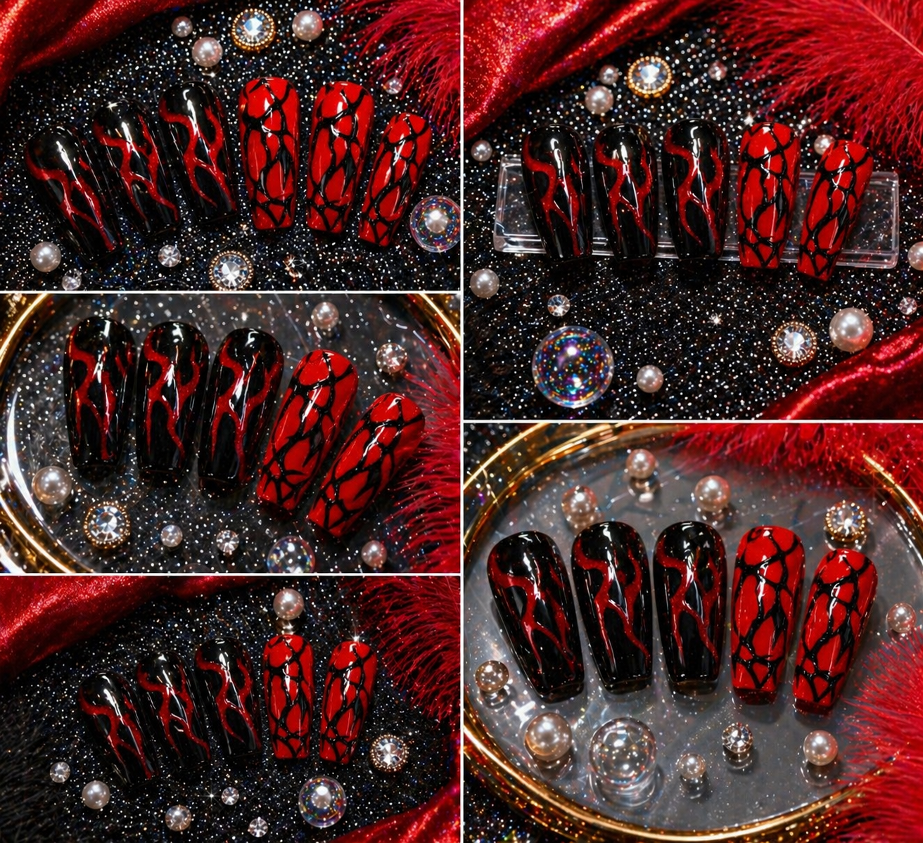 Midnight Flame Squared Press-On Nails 🔥🖤 Size M